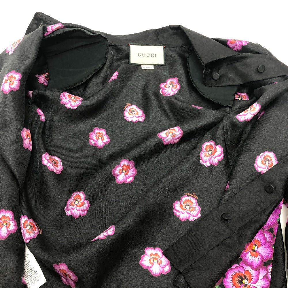 GUCCI 722304 リボン フラワーシャツ アパレル トップス スカーフ付き 肩パッド付き 長袖シャツ シルク レディース ブラック