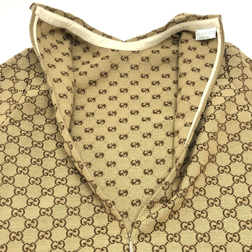 GUCCI 804478 チルドレンズ GGキャンバス アパレル 総柄 丸襟 プリーツ ワンピース コットン レディース ベージュ