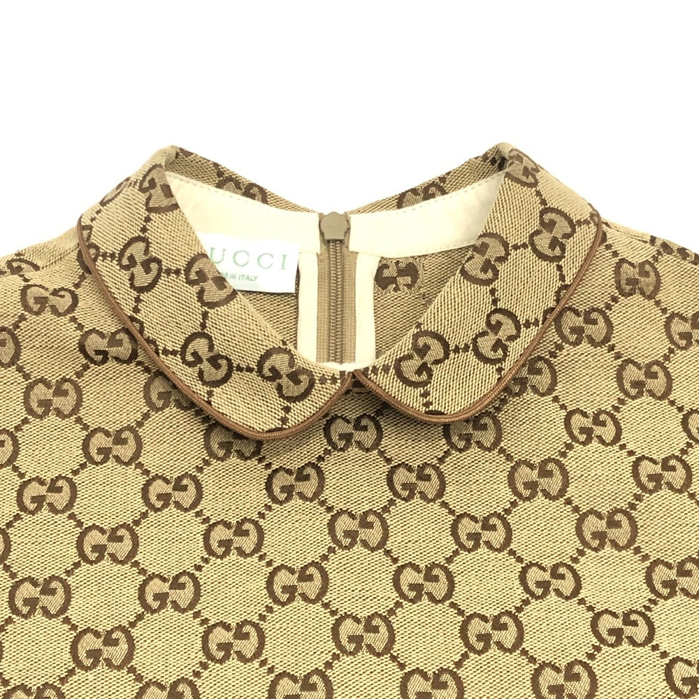 GUCCI 804478 チルドレンズ GGキャンバス アパレル 総柄 丸襟 プリーツ ワンピース コットン レディース ベージュ