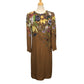 GUCCI Flora line Apparel, long-sleeved, floral print, lined. Dress silk Brown Used