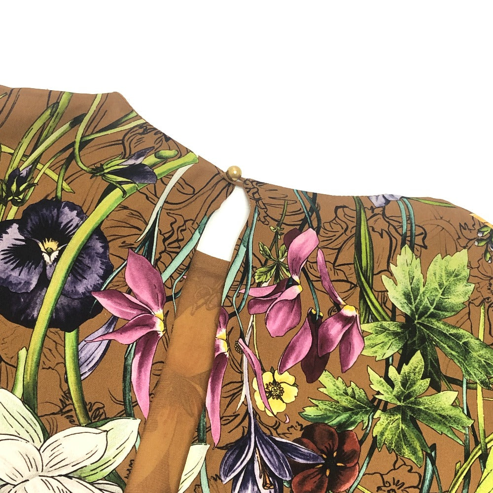 GUCCI Flora line Apparel, long-sleeved, floral print, lined. Dress silk Brown Used