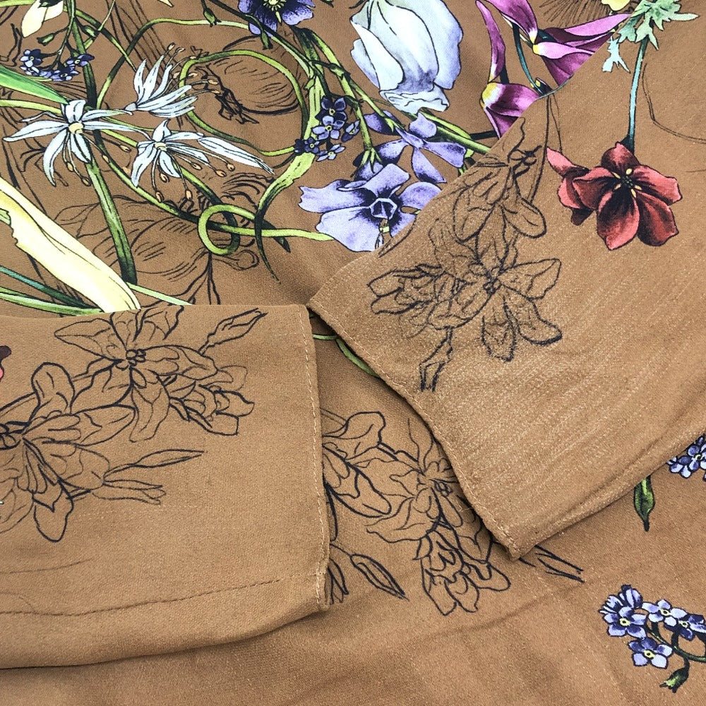GUCCI Flora line Apparel, long-sleeved, floral print, lined. Dress silk Brown Used