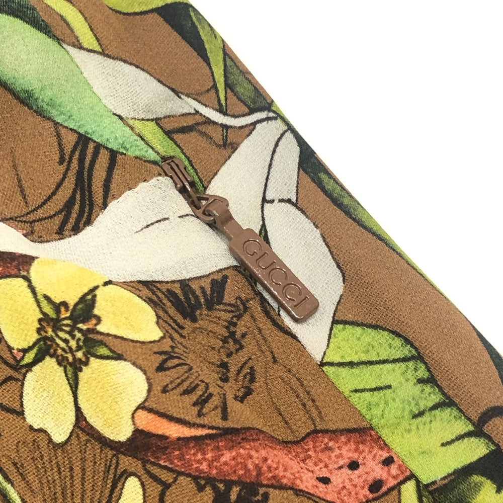 GUCCI Flora line Apparel, long-sleeved, floral print, lined. Dress silk Brown Used