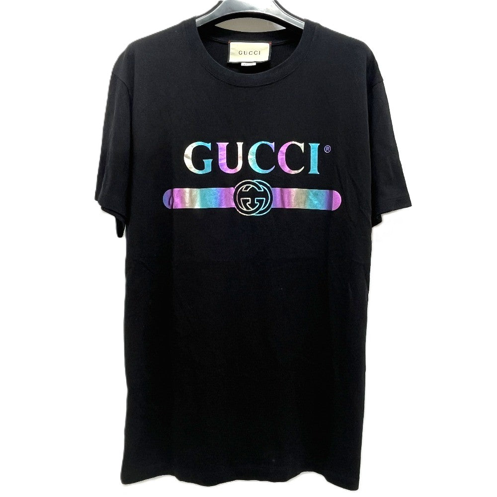 GUCCI Multicolore logo Apparel Tops Crew Neck Short sleeve T-shirt cotton Black Used