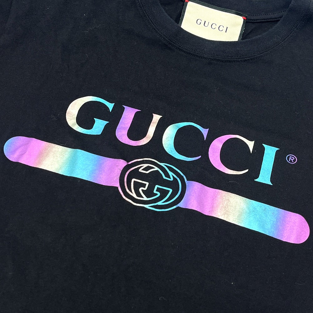 GUCCI Multicolore logo Apparel Tops Crew Neck Short sleeve T-shirt cotton Black Used