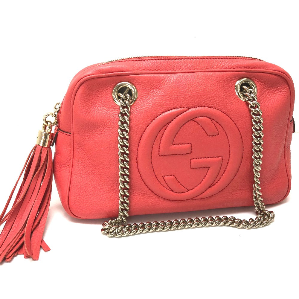 GUCCI 308983 Interlocking G SOHO Small Double Chain Shoulder Bag in Leather, Women's, Pink/Begonia Pink