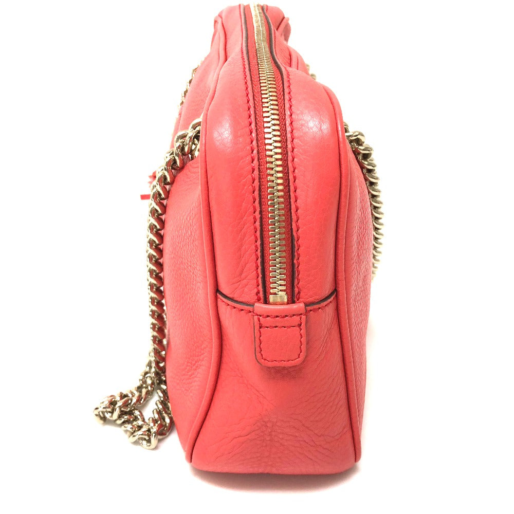 GUCCI 308983 Interlocking G SOHO Small Double Chain Shoulder Bag in Leather, Women's, Pink/Begonia Pink