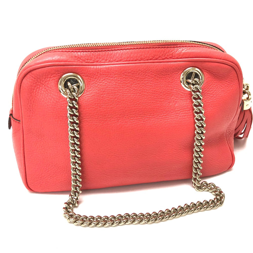 GUCCI 308983 Interlocking G SOHO Small Double Chain Shoulder Bag in Leather, Women's, Pink/Begonia Pink
