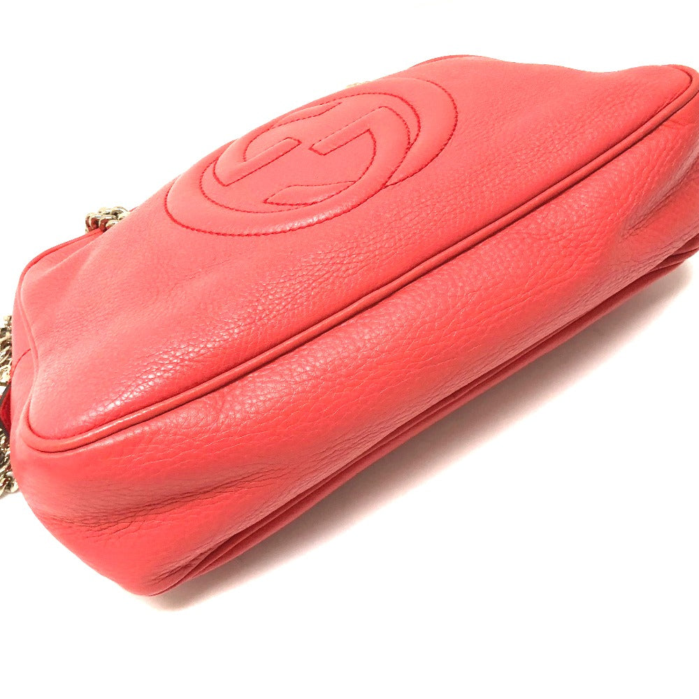 GUCCI 308983 Interlocking G SOHO Small Double Chain Shoulder Bag in Leather, Women's, Pink/Begonia Pink