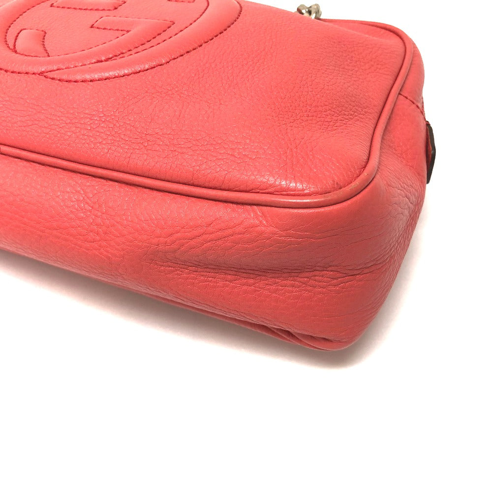 GUCCI 308983 Interlocking G SOHO Small Double Chain Shoulder Bag in Leather, Women's, Pink/Begonia Pink
