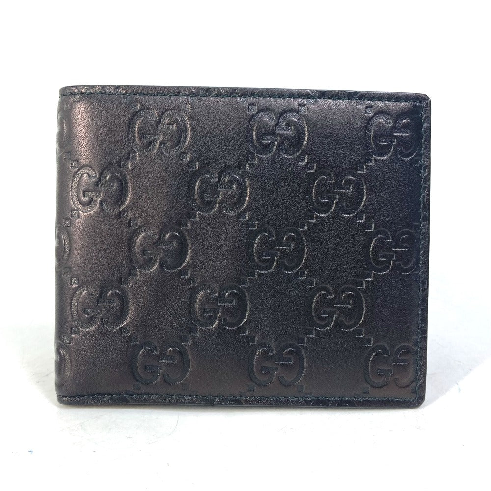 GUCCI 145754 Compact Wallet GG Guccissima Billfold Bifold Wallet Shimmer Leather Men's Black