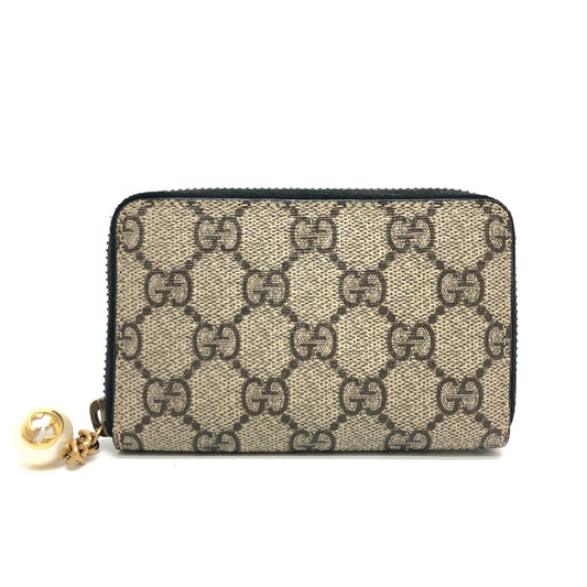 GUCCI 431482 ラウンドファスナー フェイクパール 小銭入れ 財布 ウォレット コインケース キャンバス レディース