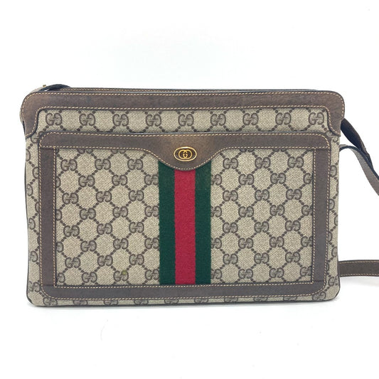 GUCCI 010・378 シェリーライン オールドグッチ カバン 斜め掛け 肩掛け ショルダーバッグ キャンバス レディース ブラウン