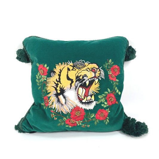 GUCCI デコール タイガー刺繍 ピロー 枕 インテリア タッセル クッション ベロア レディース - brandshop-reference
