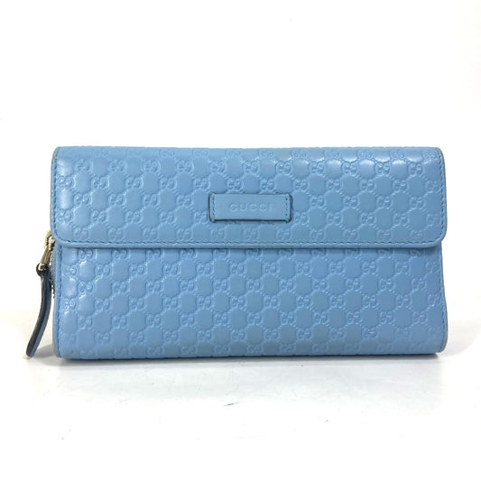 GUCCI 449364 Micro Guccissima Round Zip Long Wallet Leather Women's Light Blue