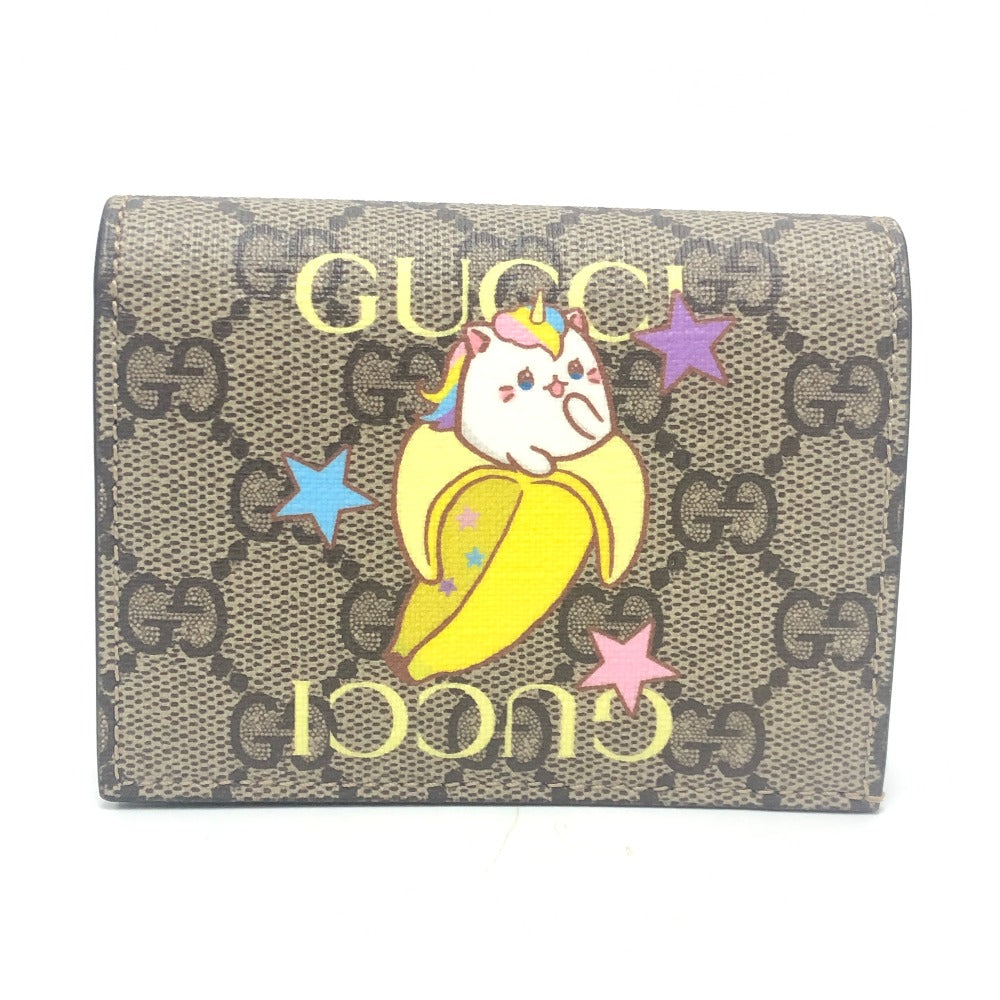 GUCCI 701009 Bananya collaboration Compact Wallet Small Items Folded wallet GG Supreme Canvas Brown Used