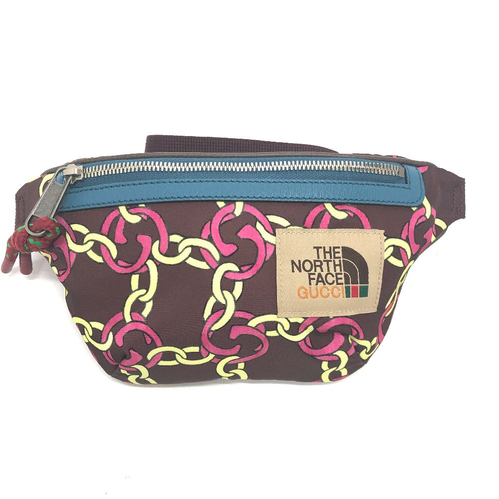 GUCCI 650299 THE NORTH FACE Collaboration Waist Pouch Chain Pattern Bag Nylon Waist Pouch Body Bag Women's Brown
