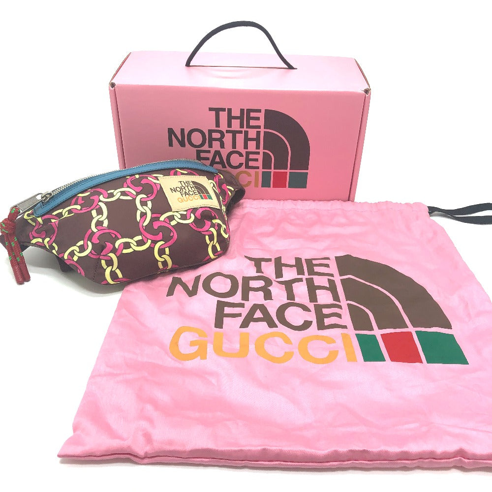 GUCCI 650299 THE NORTH FACE Collaboration Waist Pouch Chain Pattern Bag Nylon Waist Pouch Body Bag Women's Brown