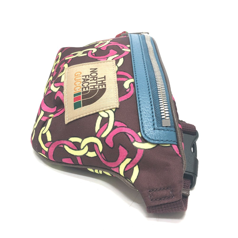 GUCCI 650299 THE NORTH FACE Collaboration Waist Pouch Chain Pattern Bag Nylon Waist Pouch Body Bag Women's Brown