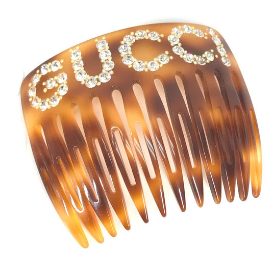 GUCCI 503957 Rhinestone GG Hair Comb, Plastic, Women's, Brown