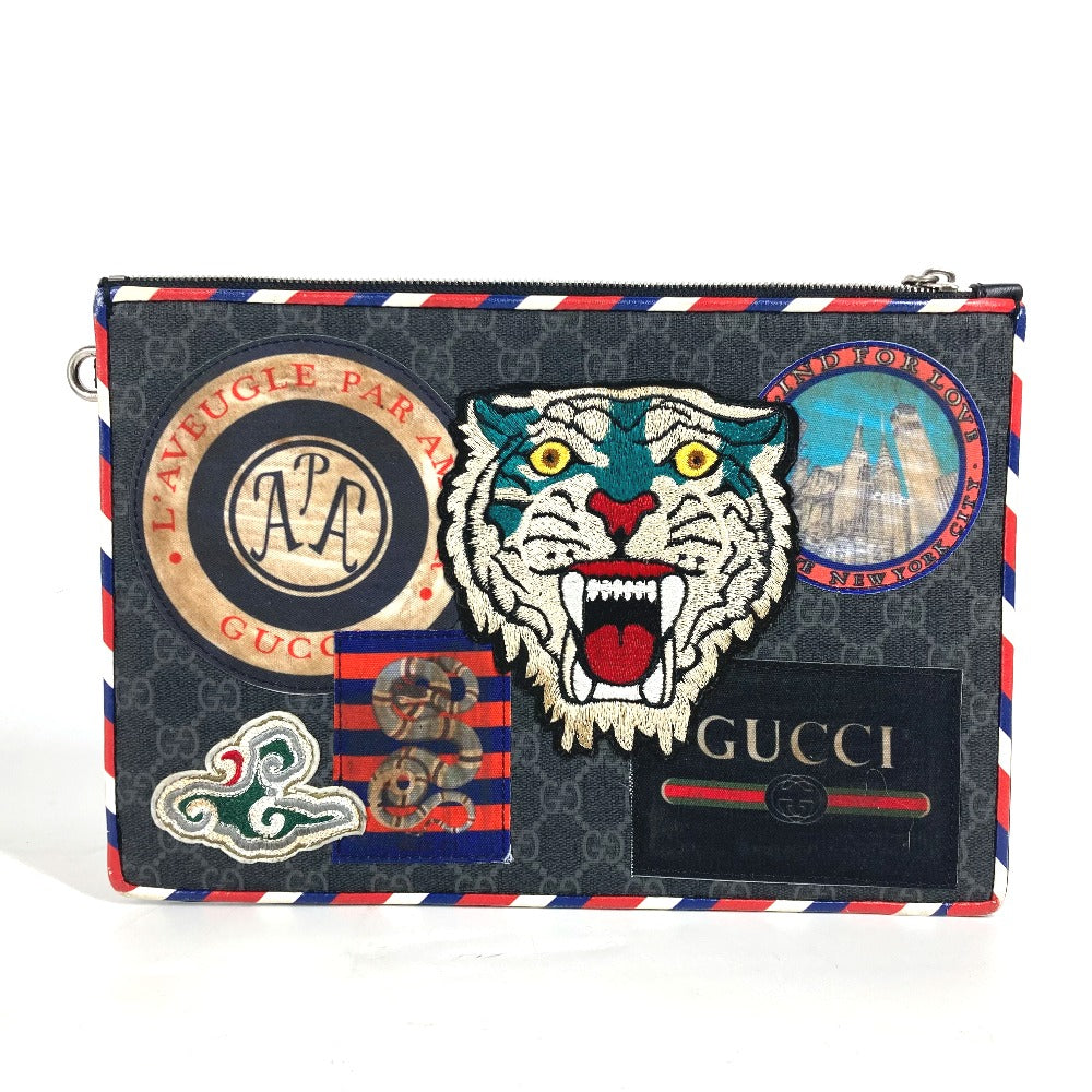 GUCCI 496346 ワッペン タイガー キャット 猫 ナイトクーリエ GGスプリーム カバン ポーチ クラッチバッグ GGスプリームキャンバス メンズ - brandshop-reference