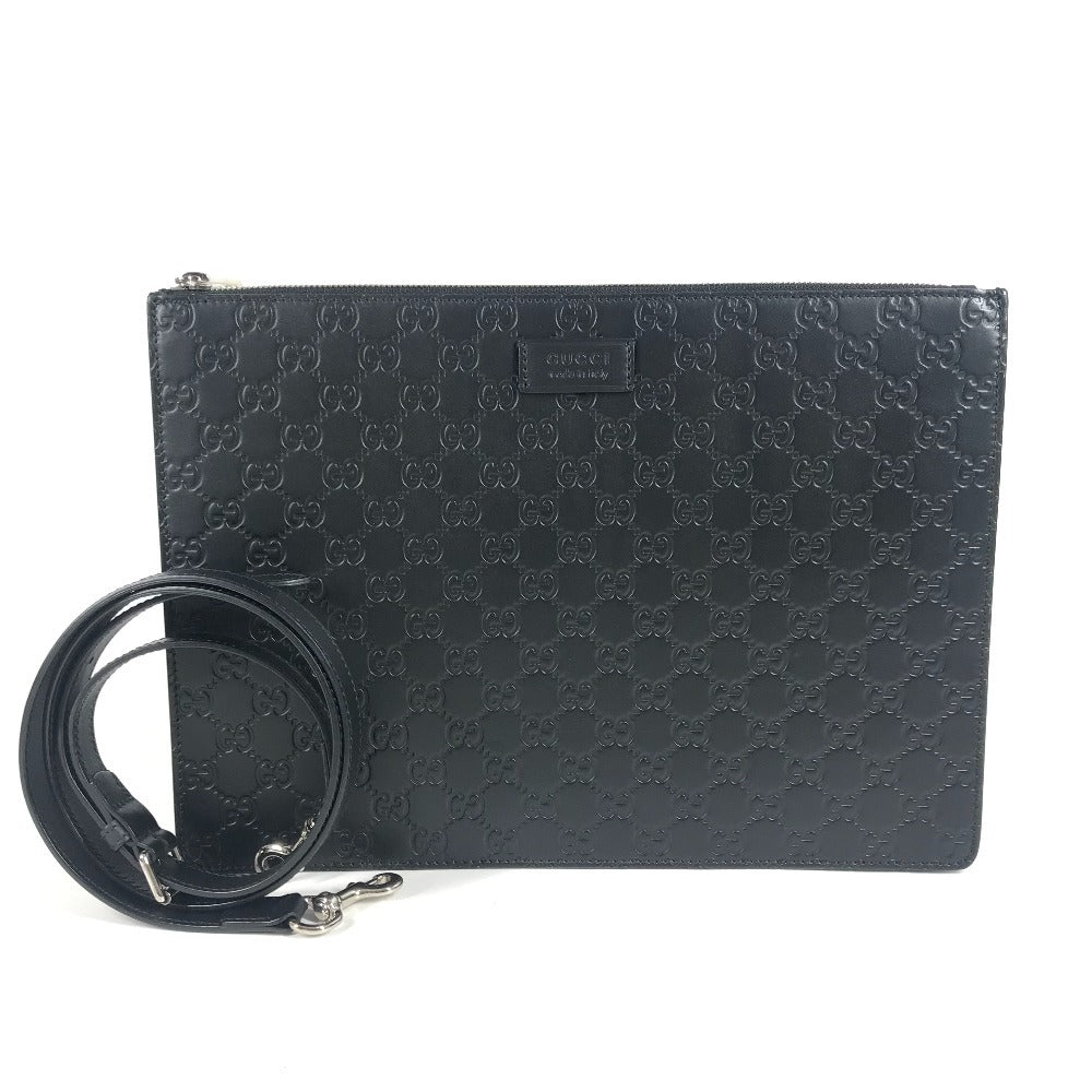 GUCCI 429004 グッチシマ GG ロゴ 斜め掛け カバン 2WAYバッグ クラッチバッグ ショルダーバッグ シマレザー メンズ ブラック