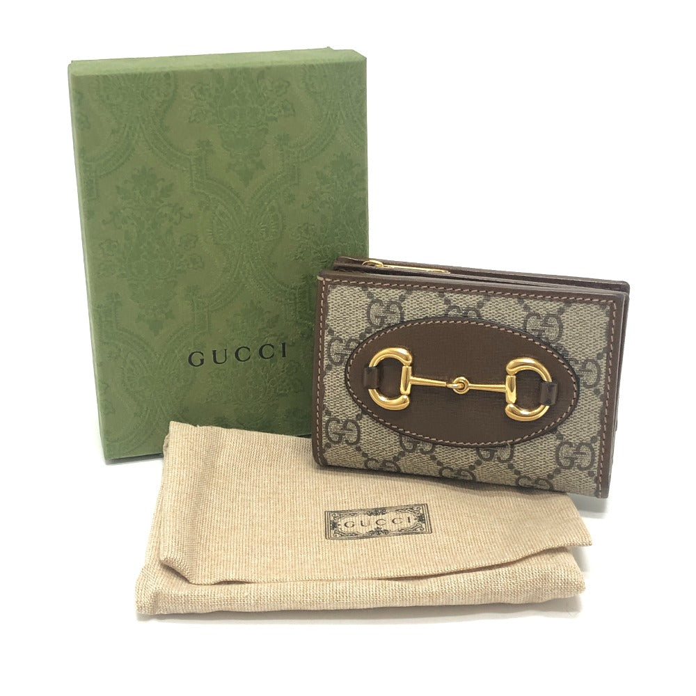 GUCCI 726846 ホースビット 1955 コンパクトウォレット 財布 ミニウォレット GGスプリーム 2つ折り財布 GGスプリームキャンバス レディース ブラウン