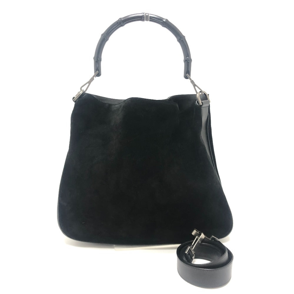 GUCCI 2404 バンブー 2WAY カバン ハンドバッグ 肩掛け ショルダーバッグ レザー/スエード レディース ブラック