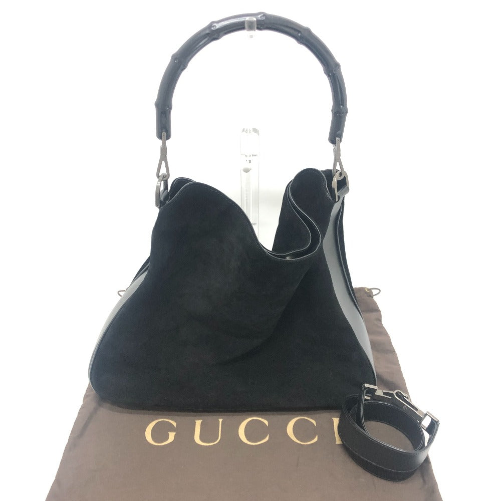 GUCCI 2404 バンブー 2WAY カバン ハンドバッグ 肩掛け ショルダーバッグ レザー/スエード レディース ブラック