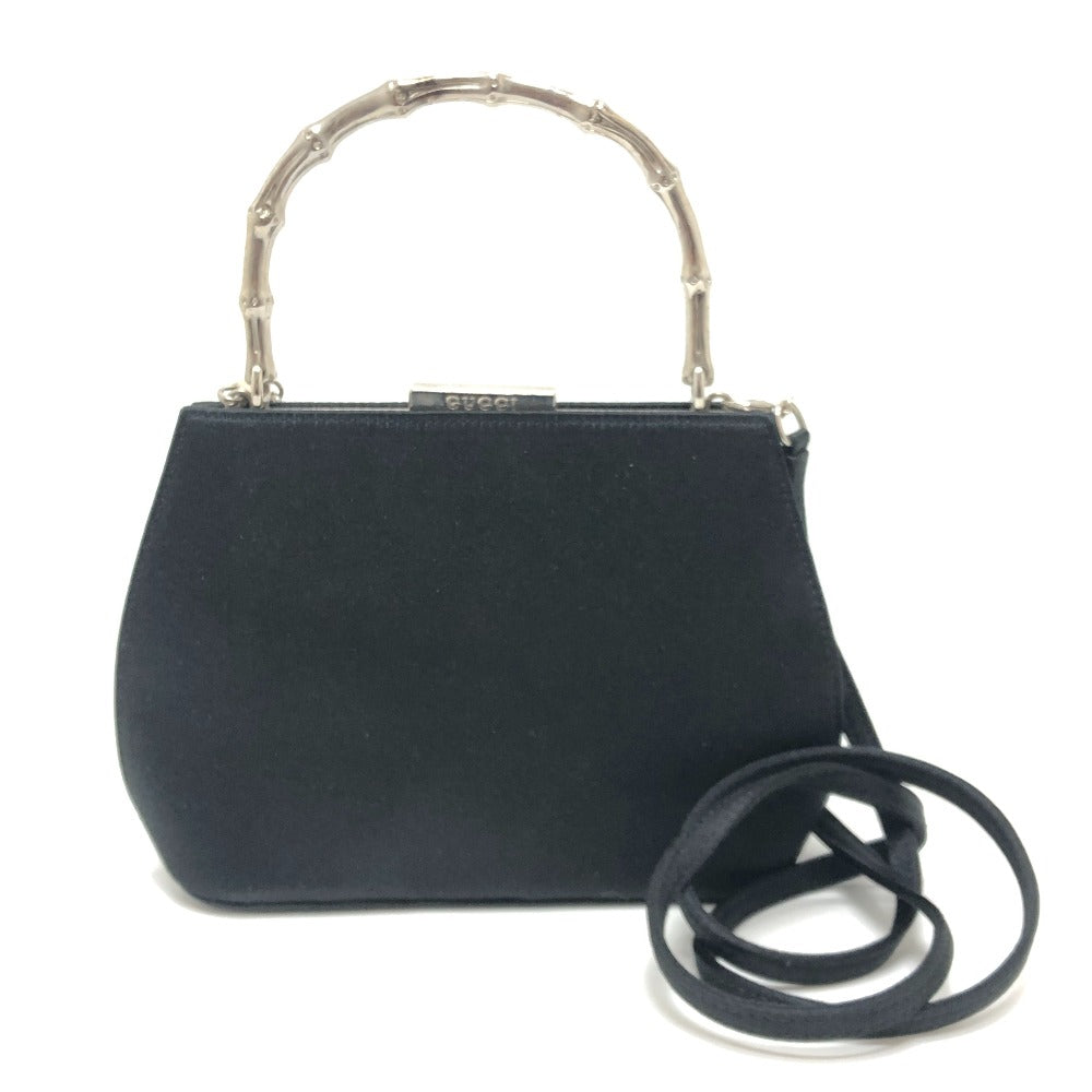 GUCCI Bamboo Kisslock 2WAY Mini Bag Crossbody Shoulder Bag Hand Bag Satin / metal Black Used