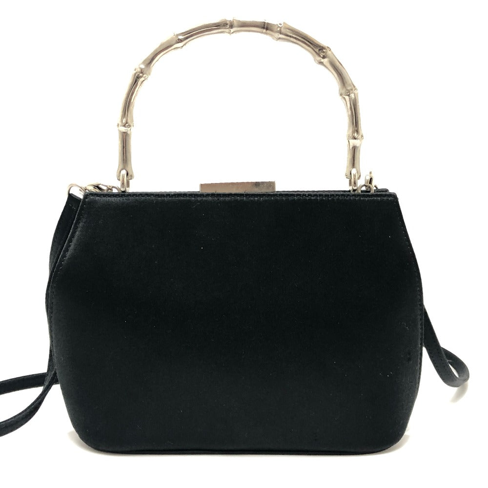 GUCCI Bamboo Kisslock 2WAY Mini Bag Crossbody Shoulder Bag Hand Bag Satin / metal Black Used