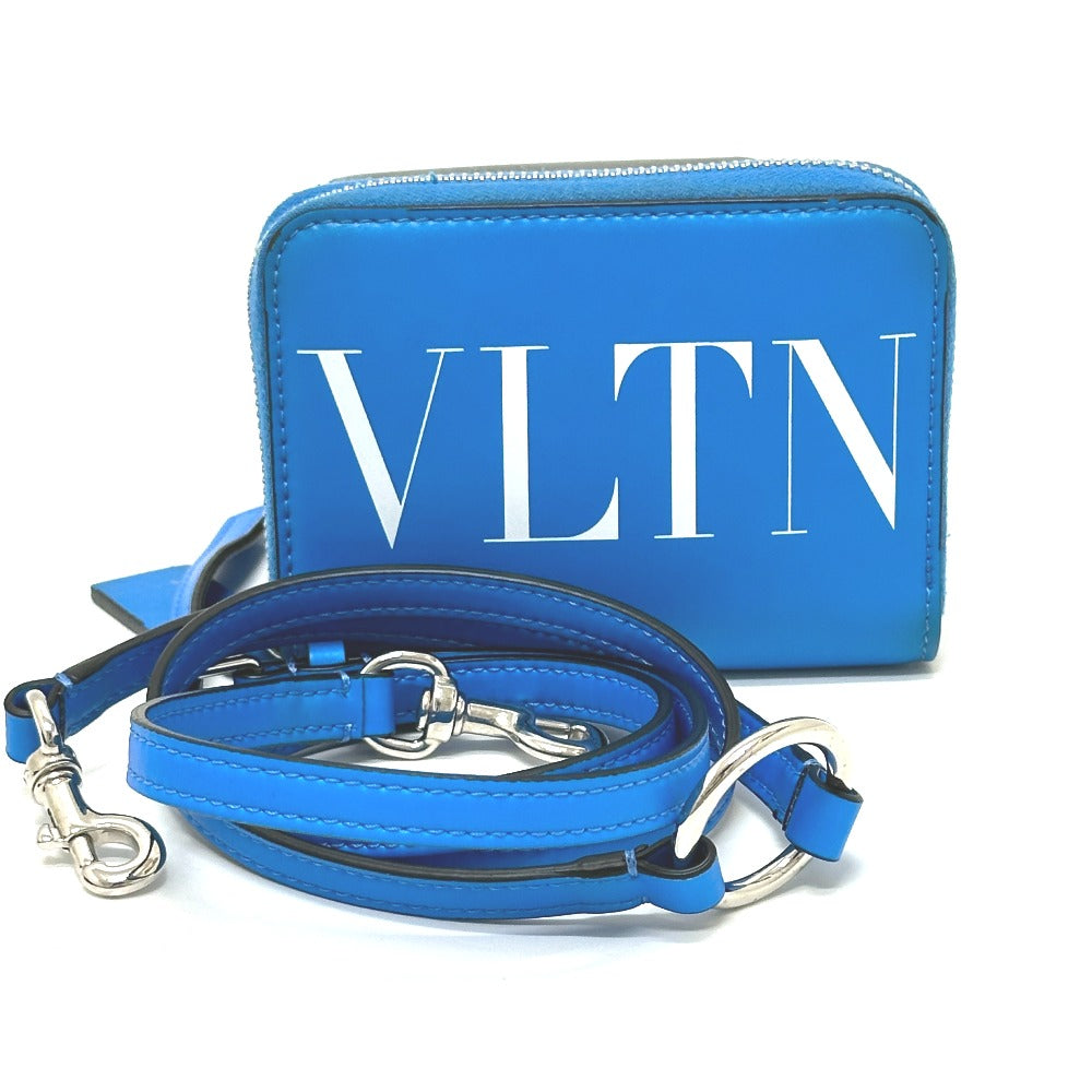 VALENTINO TY0P0R48CFW Fluo Strap Round Zipper Compact Wallet Bifold Wallet Leather Women's Blue
