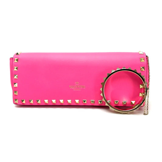 Valentino Garavani Rockstud Bangle Chain Clutch Bag in Shocking Pink Leather