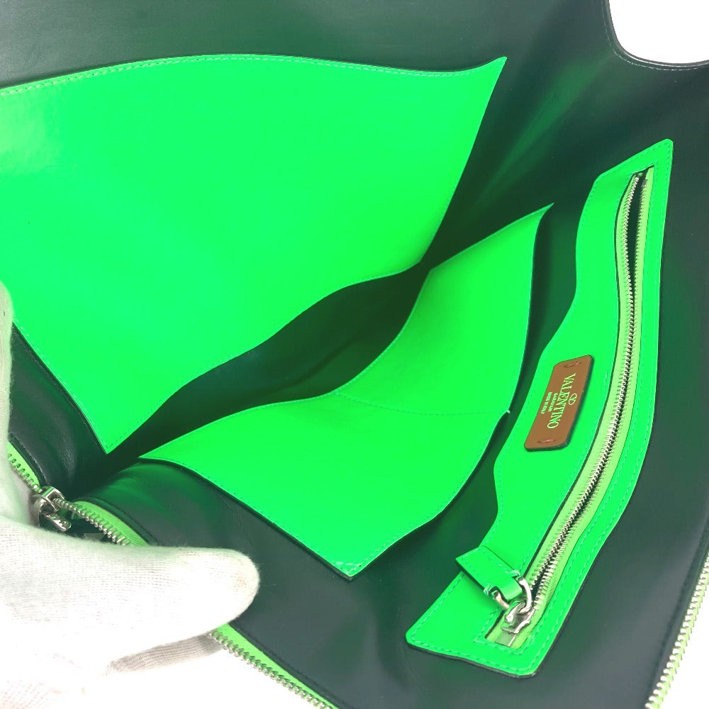 Valentino Garavani ロゴ バイカラー ポーチ カバン クラッチバッグ レザー ユニセックス グリーン - brandshop-reference