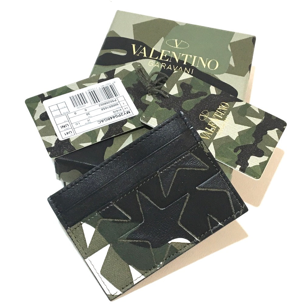 Valentino Garavani MY2P0448GAC Camo Stars Camouflage Card Case, Unisex, Canvas/Leather, Army Green
