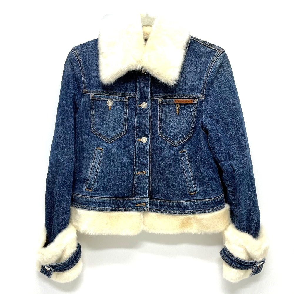 DOLCE&amp;GABBANA Women's Blue Denim Jacket with Fur