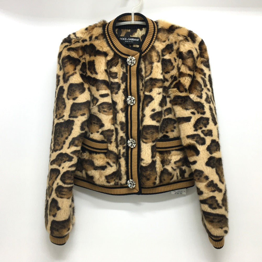 DOLCE&amp;GABBANA F28JLZ Leopard Print Jacket, Faux Fur, Acrylic, Women's, Brown