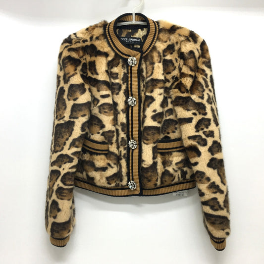 DOLCE&amp;GABBANA F28JLZ Leopard Print Jacket, Faux Fur, Acrylic, Women's, Brown
