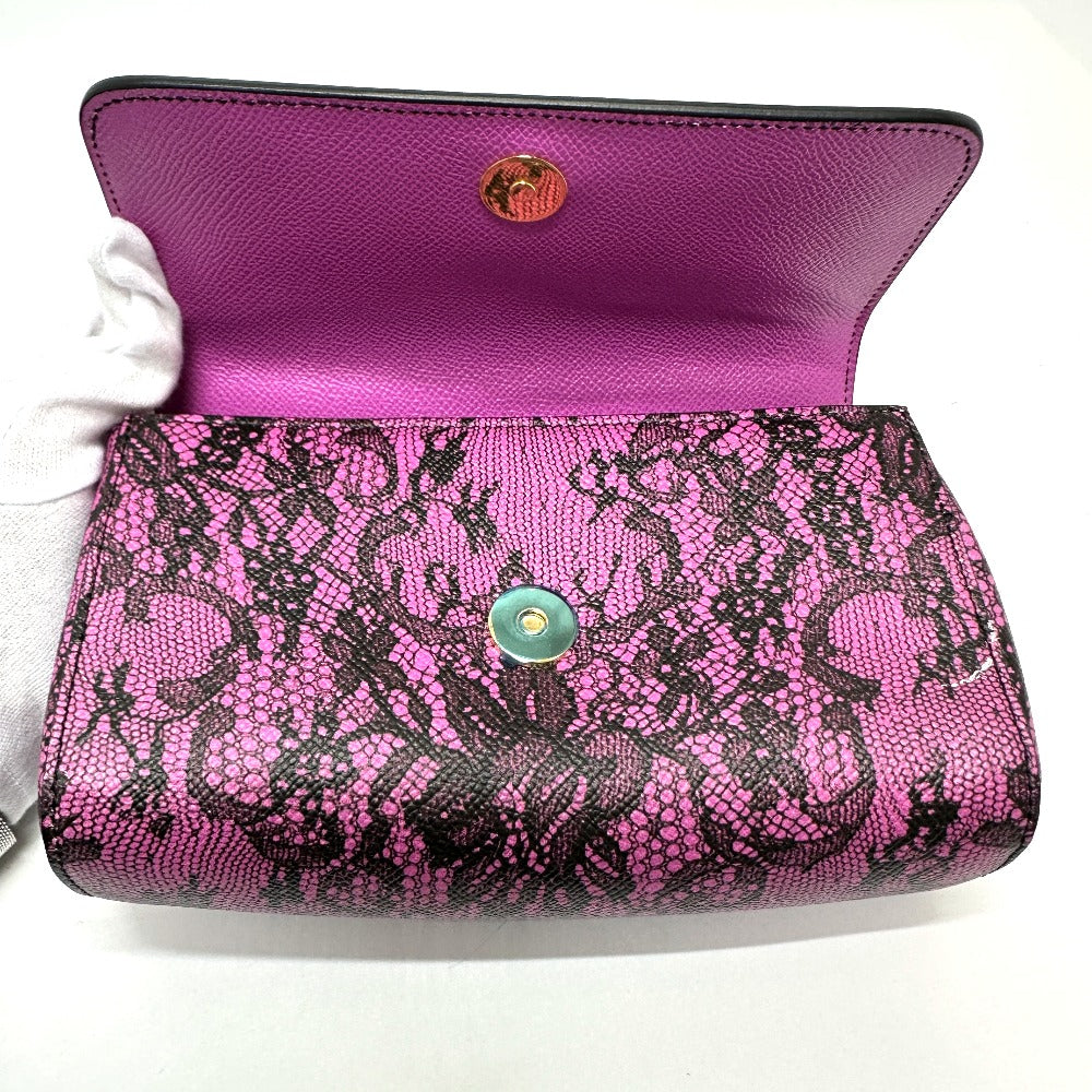 DOLCE&GABBANA レース柄 斜め掛け ウォレットバッグ カバン ミニ ハンドバッグ ポシェット ショルダーバッグ レザー レディース パープルピンク - brandshop-reference