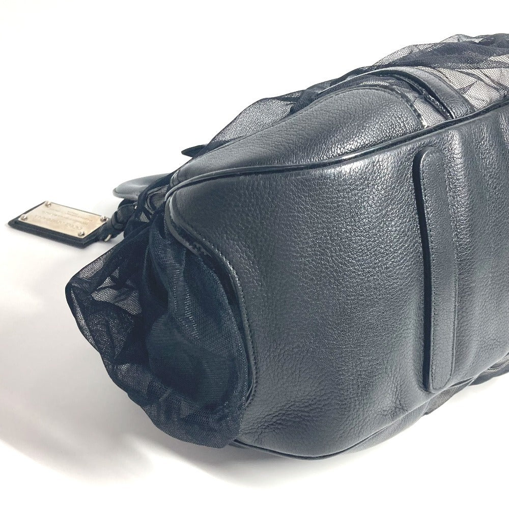 DOLCE&GABBANA ポーチ付き ロゴ メッシュ カバン トートバッグ ハンドバッグ レザー レディース ブラック - brandshop-reference