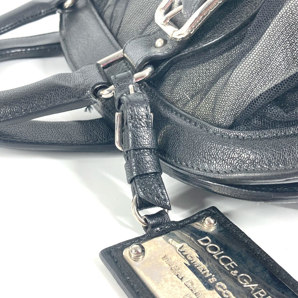 DOLCE&GABBANA ポーチ付き ロゴ メッシュ カバン トートバッグ ハンドバッグ レザー レディース ブラック - brandshop-reference