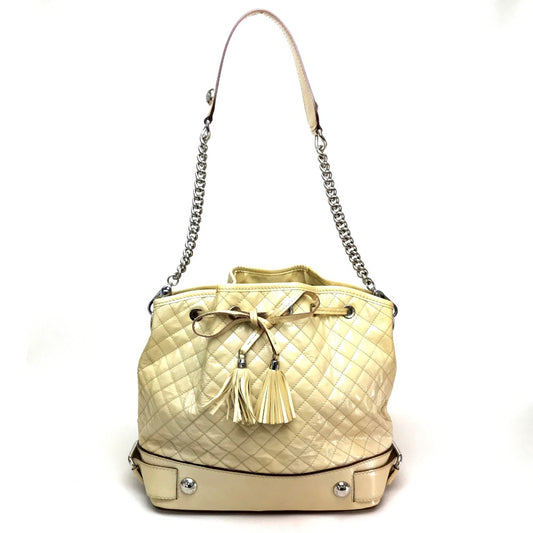 DOLCE &amp; GABBANA Quilted Drawstring Bag with Tassel, Chain Shoulder Bag, Patent Leather, Women's, Beige