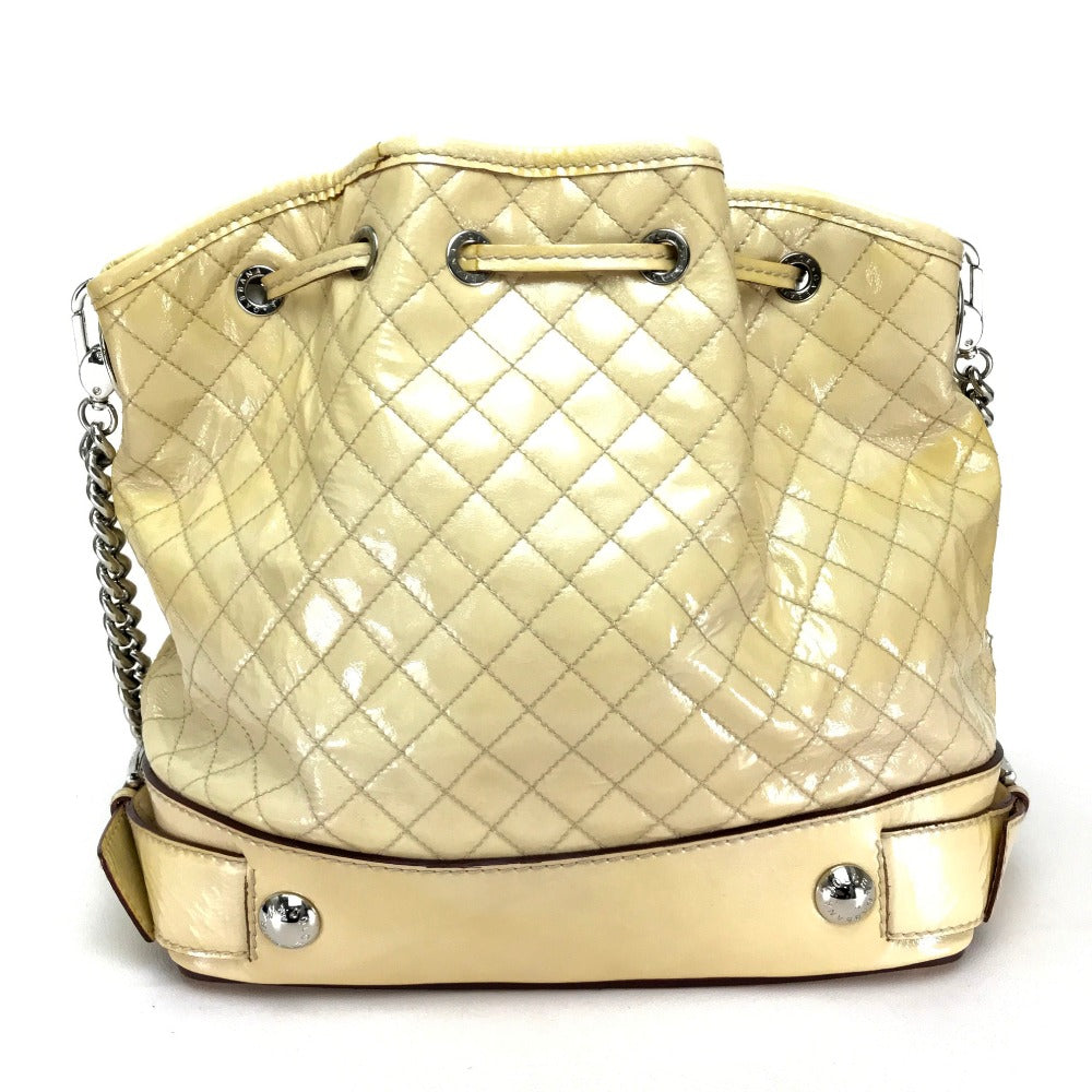 DOLCE &amp; GABBANA Quilted Drawstring Bag with Tassel, Chain Shoulder Bag, Patent Leather, Women's, Beige
