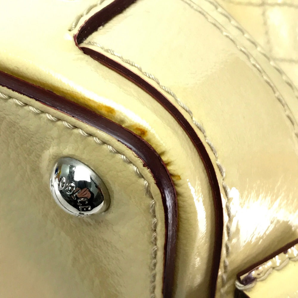 DOLCE &amp; GABBANA Quilted Drawstring Bag with Tassel, Chain Shoulder Bag, Patent Leather, Women's, Beige