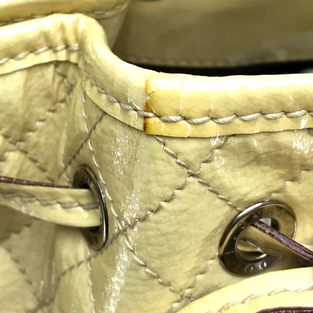 DOLCE &amp; GABBANA Quilted Drawstring Bag with Tassel, Chain Shoulder Bag, Patent Leather, Women's, Beige