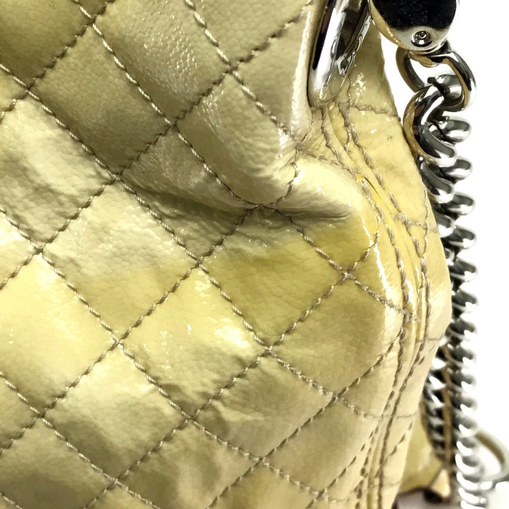 DOLCE &amp; GABBANA Quilted Drawstring Bag with Tassel, Chain Shoulder Bag, Patent Leather, Women's, Beige