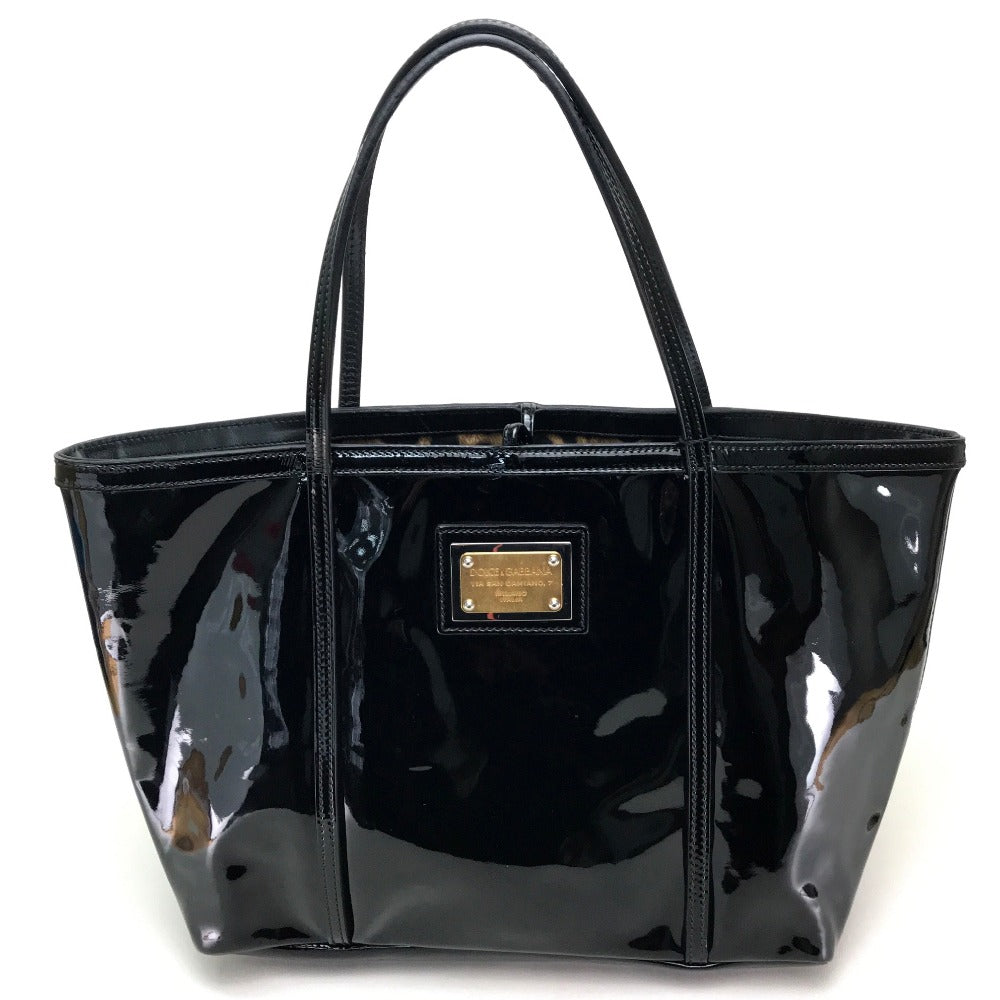 DOLCE&amp;GABBANA BB1564 Logo Plate Bag Shoulder Bag Tote Bag Patent Leather Women's Black