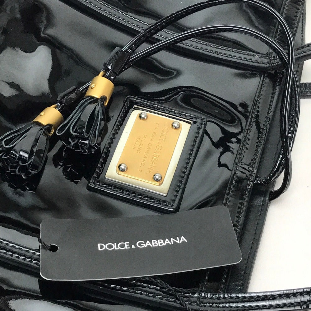 DOLCE&amp;GABBANA BB1564 Logo Plate Bag Shoulder Bag Tote Bag Patent Leather Women's Black