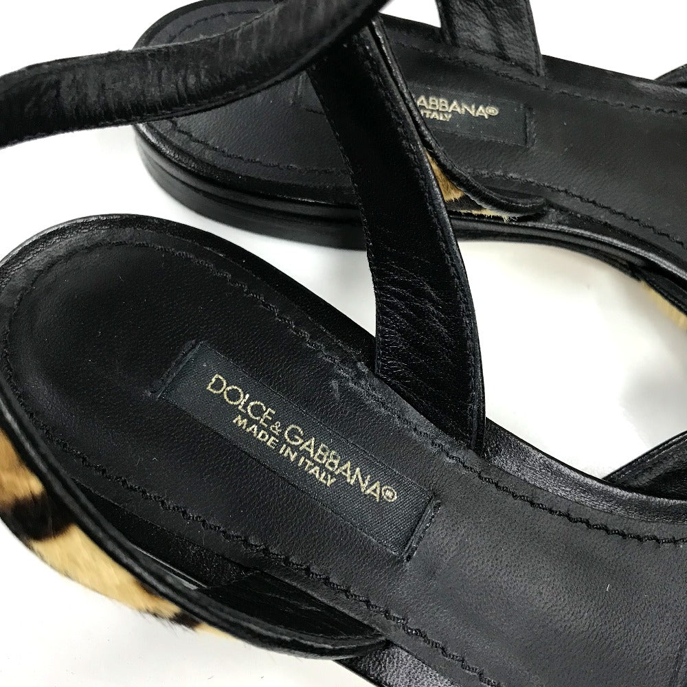 DOLCE&GABBANA レオパード ヒョウ柄 ビジュー スタッズ フラット アンクルストラップ パンプス ハラコ レディース - brandshop-reference