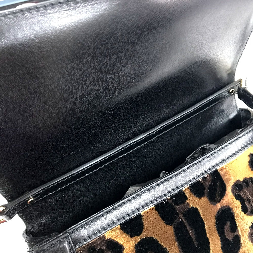 DOLCE &amp; GABBANA Leopard Print Bag with Flower Lock Hardware, Crossbody Bag, Velvet, Women's, Black and Brown